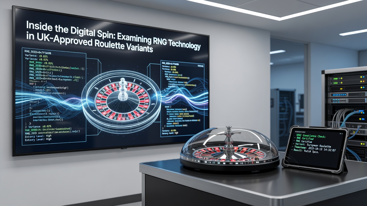 Technical diagram of RNG testing laboratory equipment used for verifying UK-approved roulette software fairness